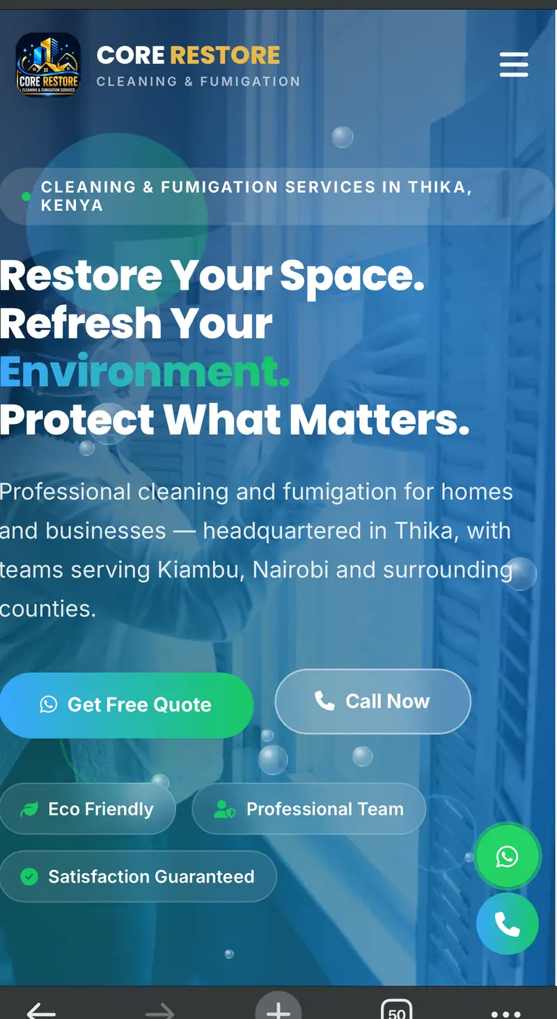 Core Restore Cleaning and Fumigation website