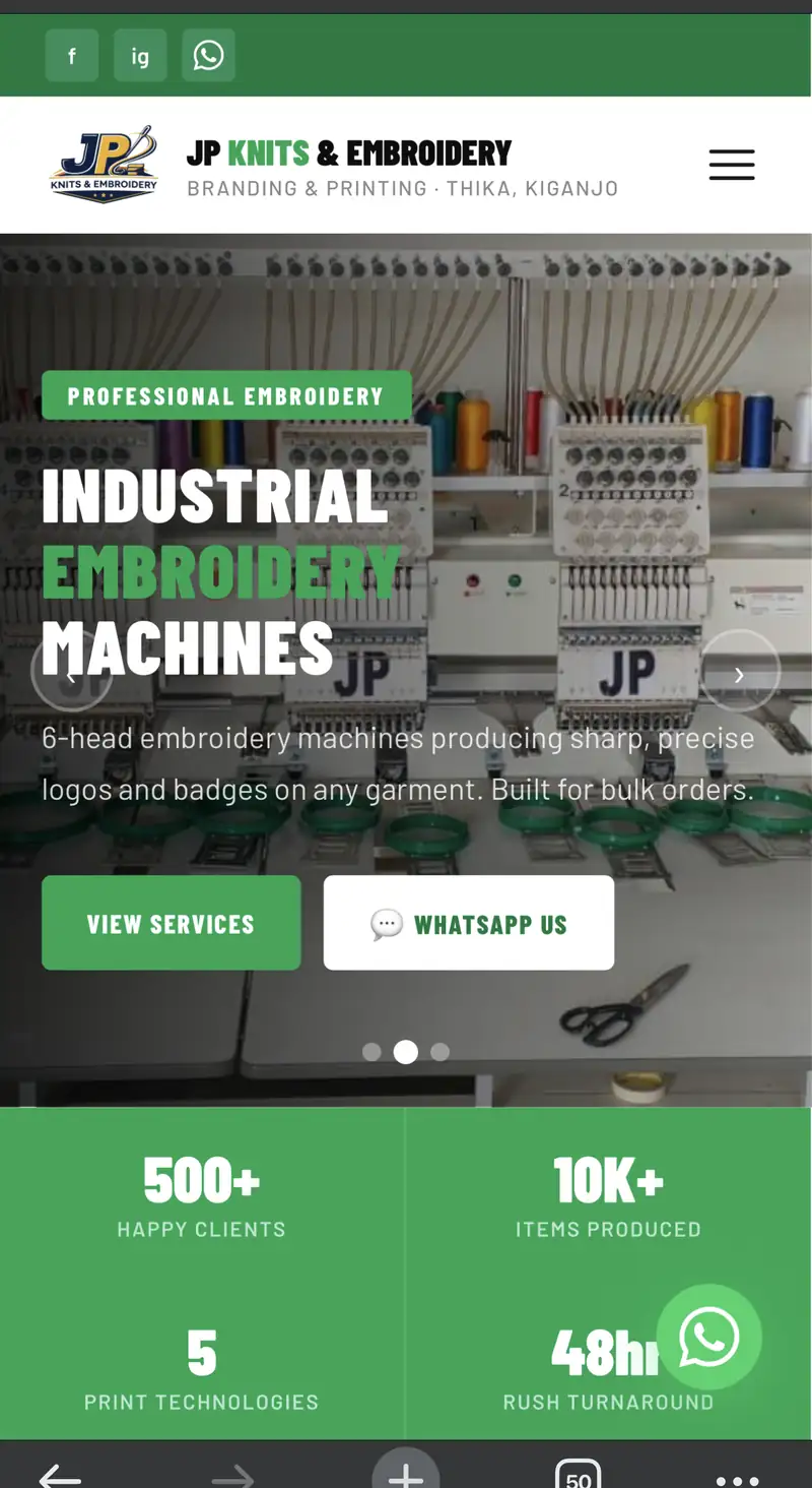 JP Knits and Embroidery website